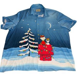 Snoopy And Peanuts Starry Night Hawaiian Shirts Christmas Winter Snow